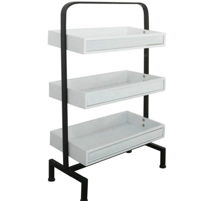 Metal  rack with 3 sundries wooden trays for indoor use